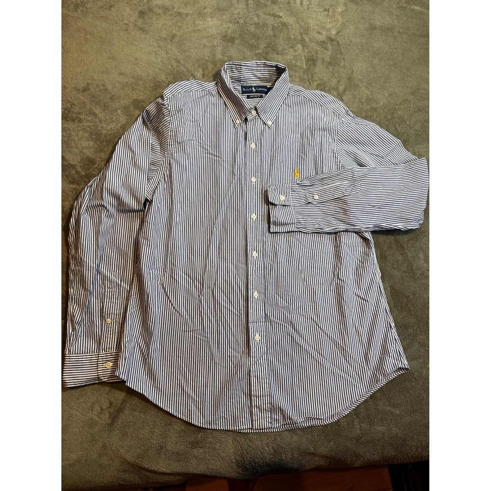Ralph Lauren Mens Custom Fit Striped Button Down Shirt Blue White L RN41381 - Picture 2 of 7